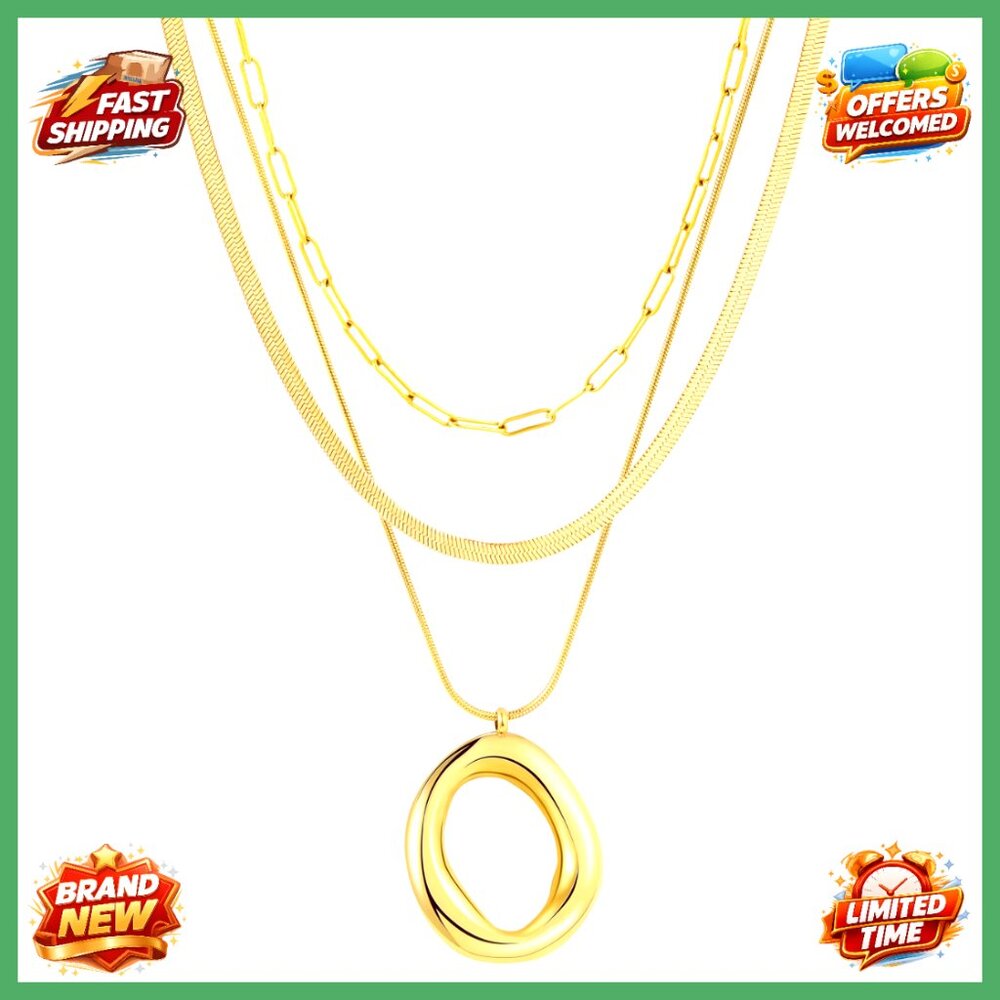 Gold Plated Layered Necklace Set Stackable Pendan… - image 1